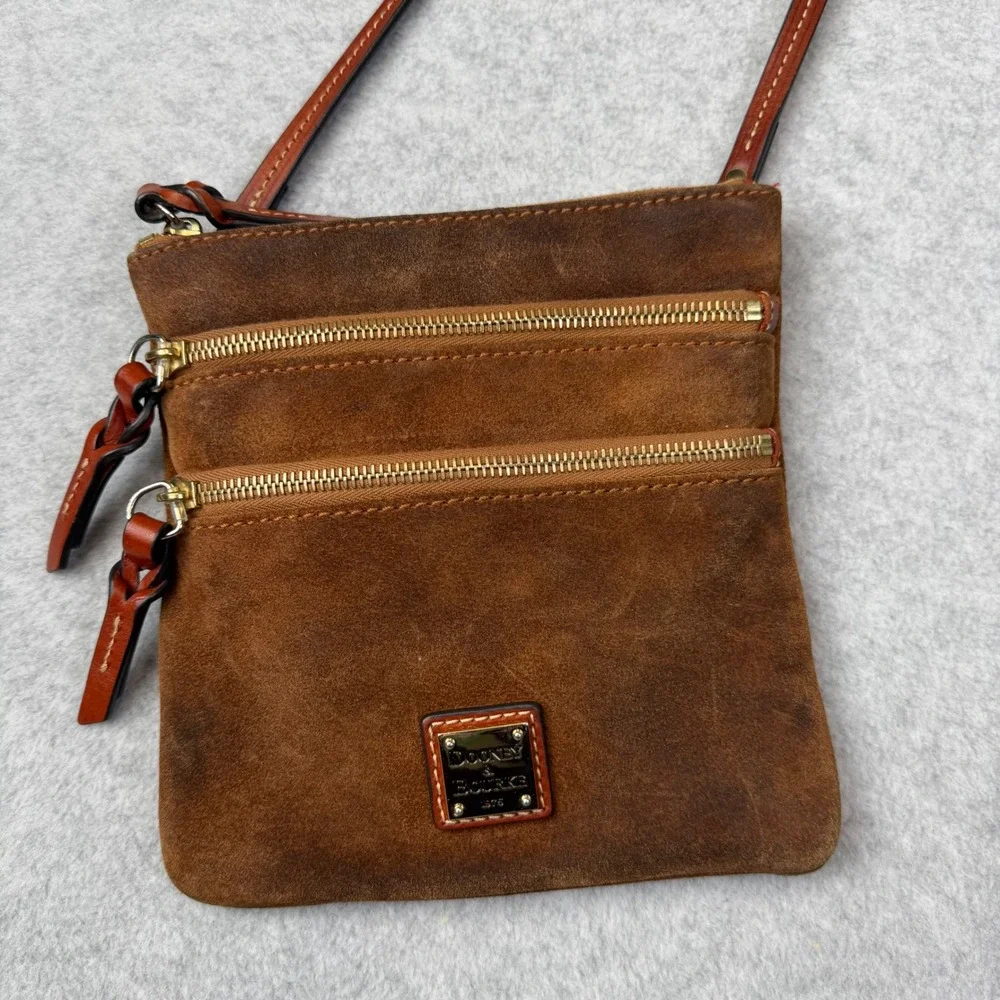 Dooney & Bourke Suede Crossbody Bag Brown Triple Zip Western Heritage Small